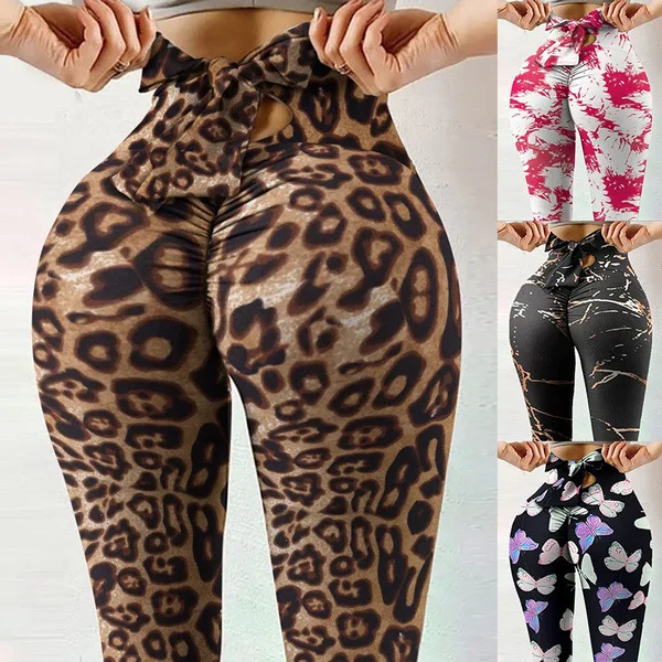 

Spot European and American women's butterfly printed yoga leggings, oversized nightclub bow