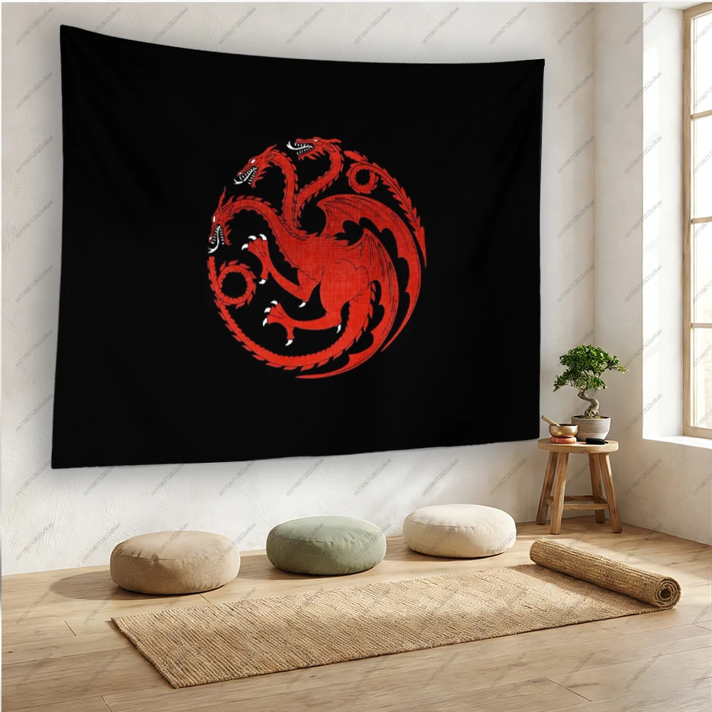 Three Headed Dragon Tapestry Black Red Dragon Sigil Wall Hanging for Bedroom Dorm GOT Fan Home Decor
