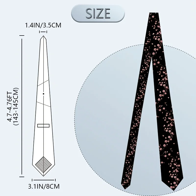 1pc Men's Sakura Cherry Blossom Print Necktie Themed Elegant Tie Machine Washable