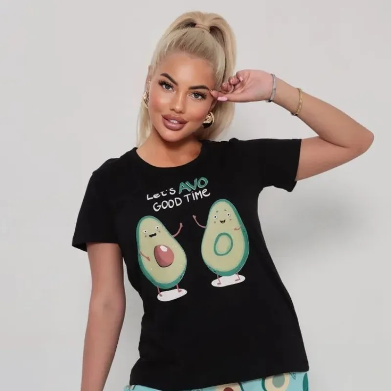 Avocado Cute Cartoon Printed 100% Cotton Retro T-shirts Summer Comfortable Loose Large Size Graphic Tee Women Casual Clothes Top