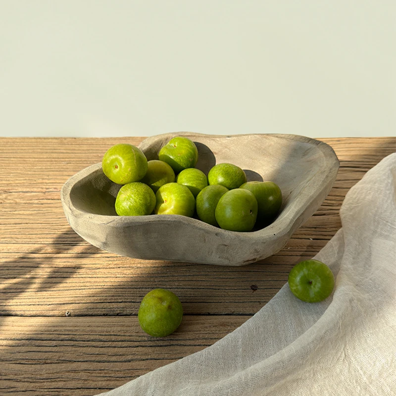 Solid Wood Fruit Plate Retro Old Dried Fruit Plate Bed and Breakfast Dining Table Premium Tray Decorative Ornament Jewelry Dish
