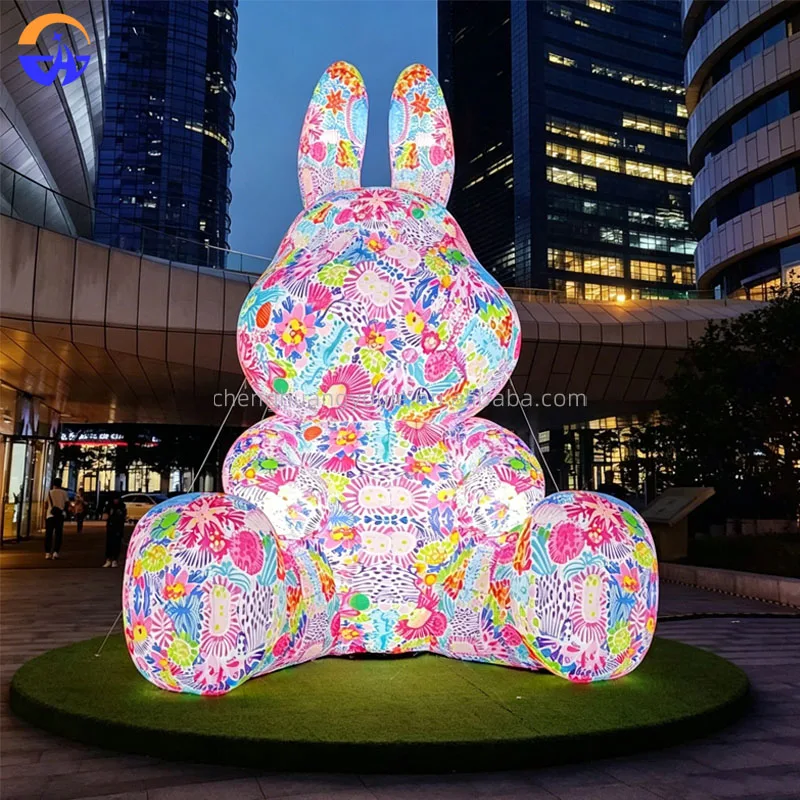 Colorful Graffiti Inflatable Cartoon Rabbit LED Lighting Prop Mid-Autumn Festival Moon Rabbit Decor for Shopping Mall