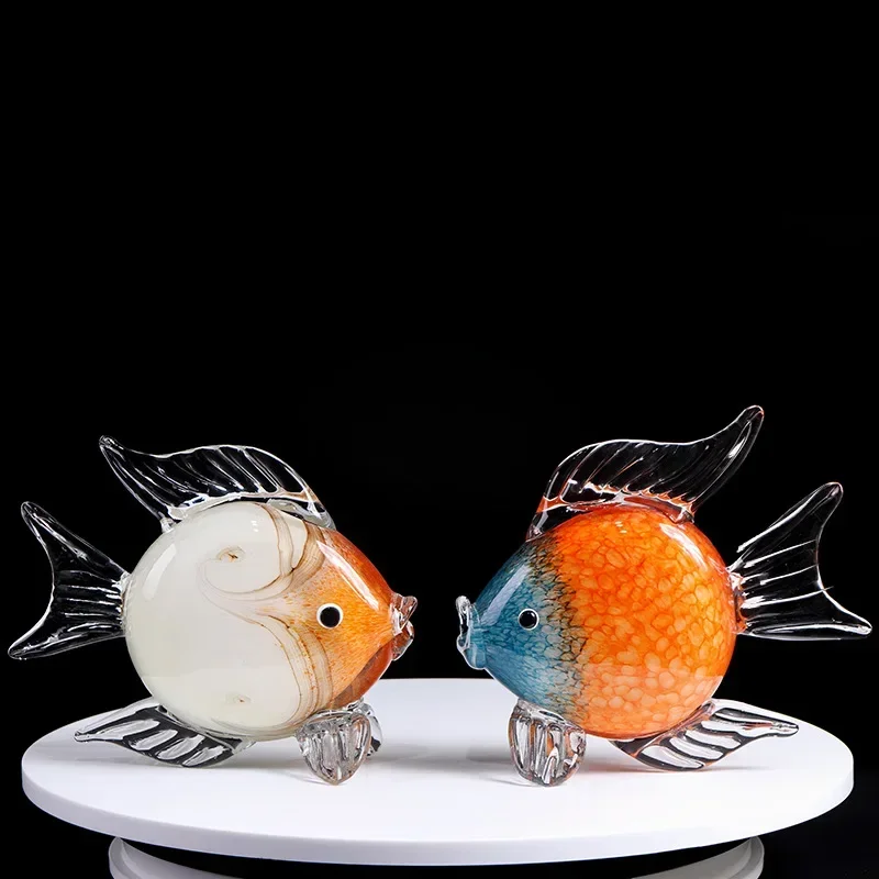 Nordic Glass Kissing Fish Ornament Home Model Room Decoration Creative Crystal Animal Crafts