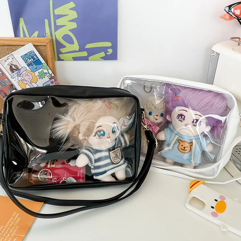 New 2024 Kawaii Japanese PU Leather Crossbody Bags Women Put 20cm Height Plush Toy Itabag Transparent Bag Girls Ita Bag Bolso