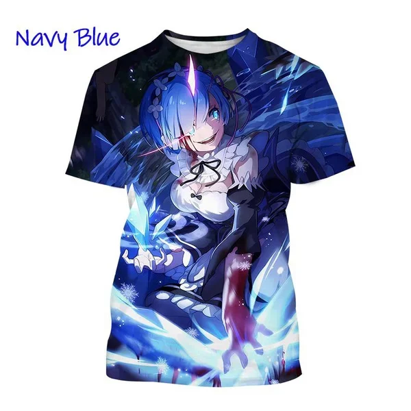 New Re:Zero Rem 3D Printed T-Shirt Personality Trend Anime Short Sleeve Fashion Classic Anime Unisex Street Top