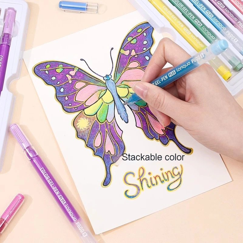 

16/24 цвета, блестящая гелевая ручка 1,0 мм, многоцветная шариковая ручка с блестящим эффектом, бумажный картон, дневник, рисунок, маркировка, раскраска, искусство своими руками