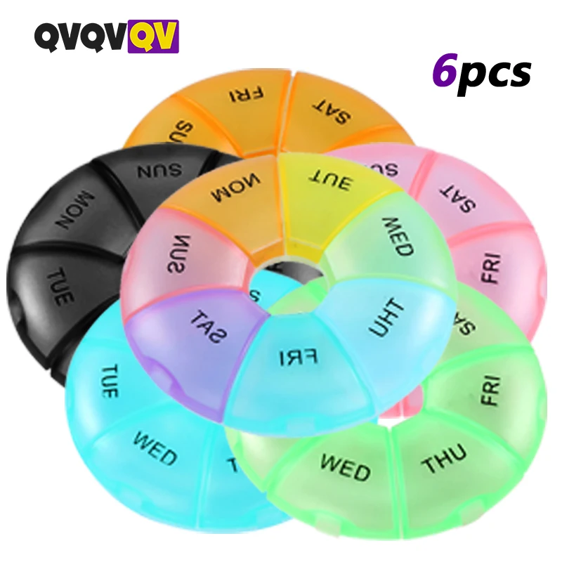 

6Pcs Weekly Pill Organizer, Pill Box 7 Day, Daily Vitamin Case Large Capacity Compartments,Pill Containers for Fish Oil Medicine