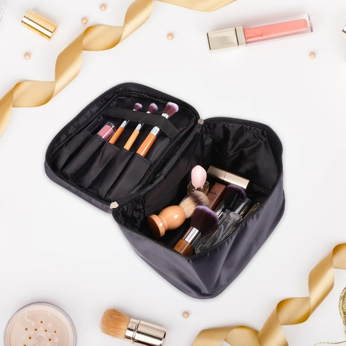 

Makeup Storage Bag Waterproof Large Capacity Organizer Square Shape Portable Handle Design for Travel Toiletry Bag