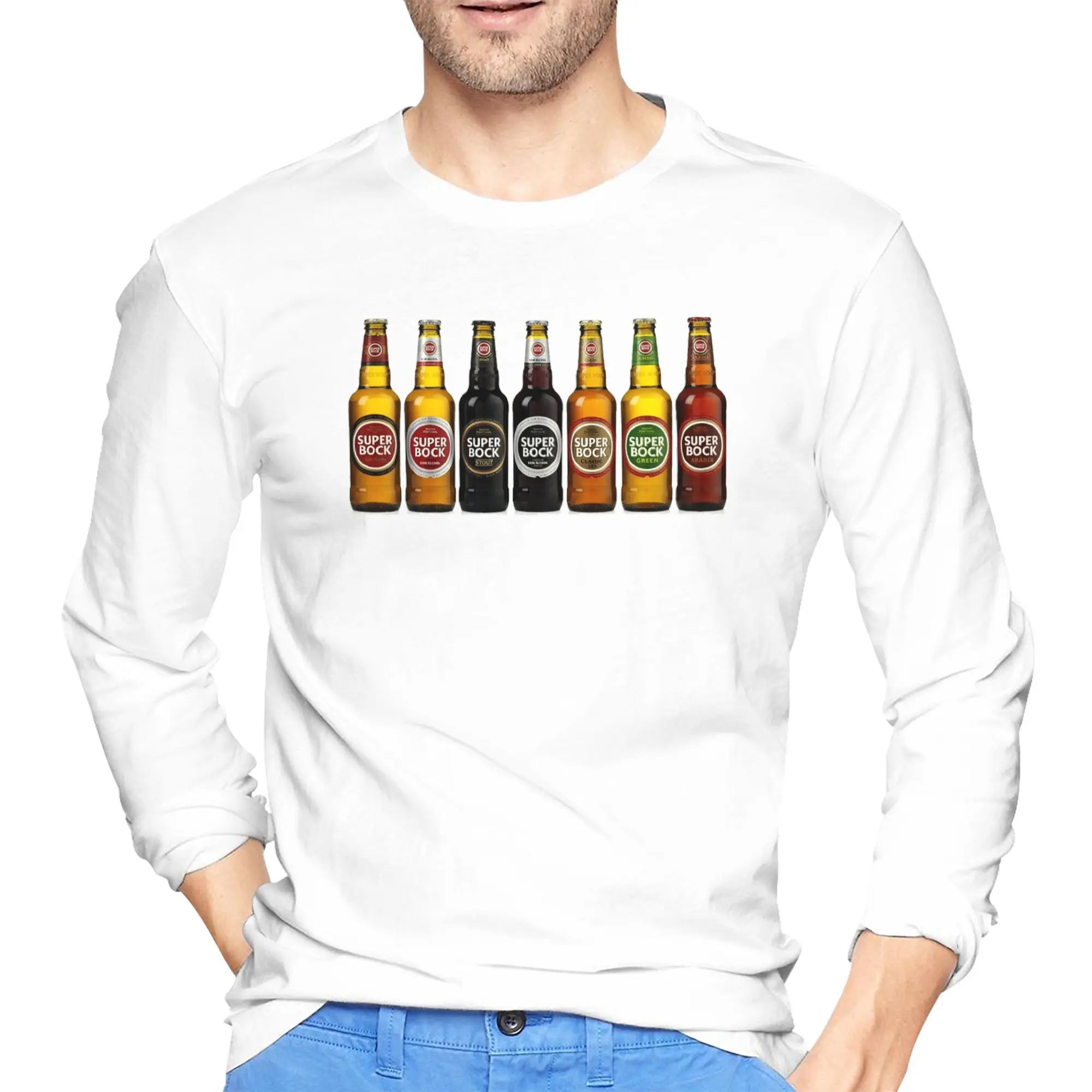 

Super bock Men's Long Sleeved T-shirt Fashion Round Neck T shirts Spring and Autumn Men tops