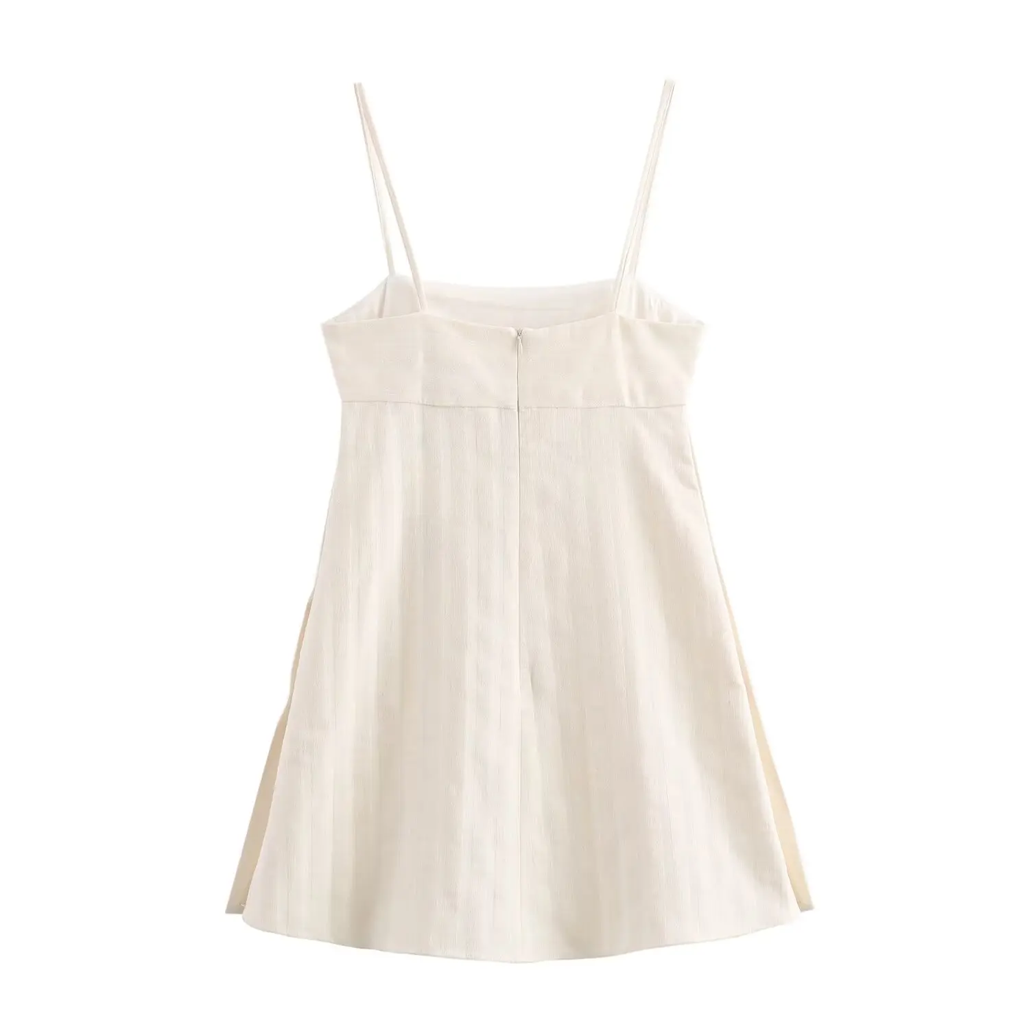 TRAF Women Summer New Side Button Back Zip Sleeveless Backless Sling Mini Dress Chic Female French Elegance Evening Dress