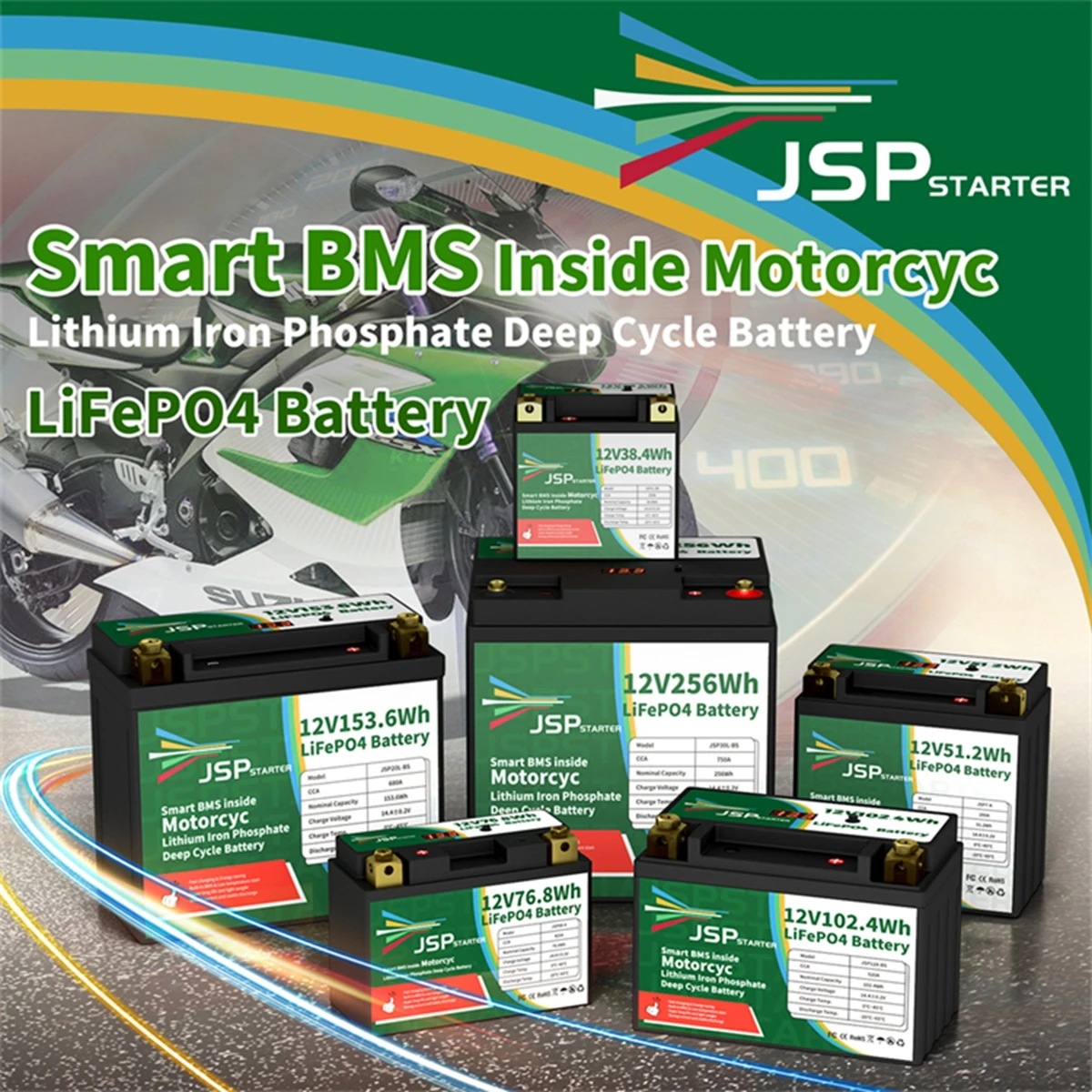 

12.8V LiFePO4 Motorcycle Starter Battery 2Ah 3Ah 4Ah 6Ah 8Ah CCA 160A-450A BMS 12.8V Lithium Battery For Scooter ATVs UTVs