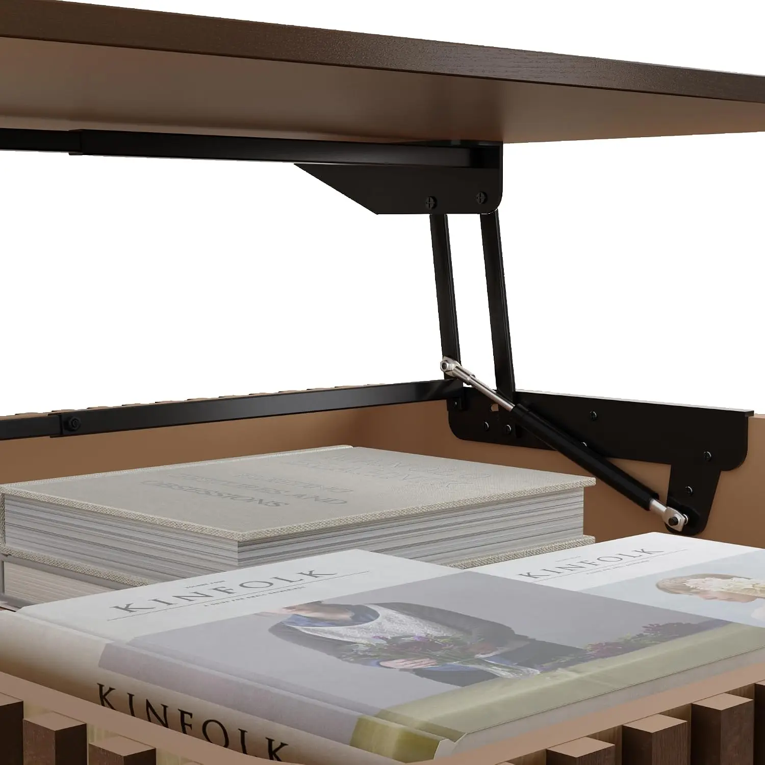 Square Lift-Top Coffee Table with Hidden & Open Storage, Hydraulic Mechanism, Wood Legs, Walnut, Customized