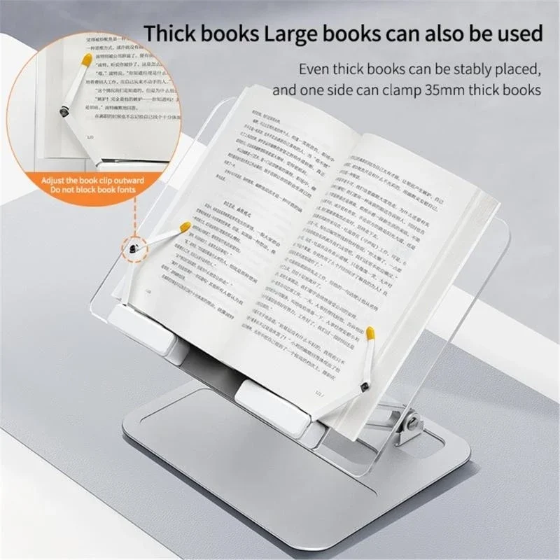 Ergonomic Foldable Reading Stand Aluminum Base 180° Adjustment Clear Acrylic Surfaces Supports Heavy Books Tablets F19E