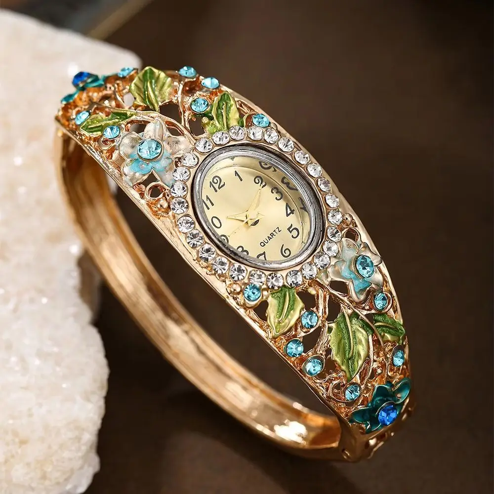 Round Dial Flower Butterfly Watch Retro Practical Rhinestone Bracelet Wristwatch Necklace Decorative Floral Watch Set
