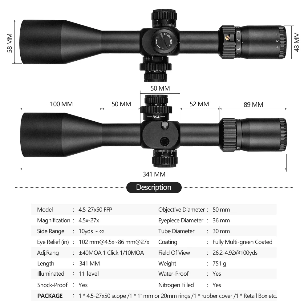 Imagem -04 - Spina Optics hd Hunting Rifle Scope Riflescope Iluminado Vidro Tático Retículo Gravado Vistas Ópticas qd Mount 4.527x50 Ffp