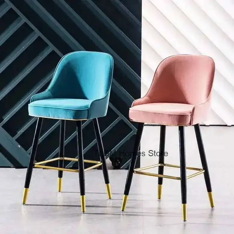 

Modern Velvet Luxury Chair Bar Furniture Light Minimalist Black/Gold High Feet Backrest Bar Chairs Nordic Kitchen Home Bar Stool