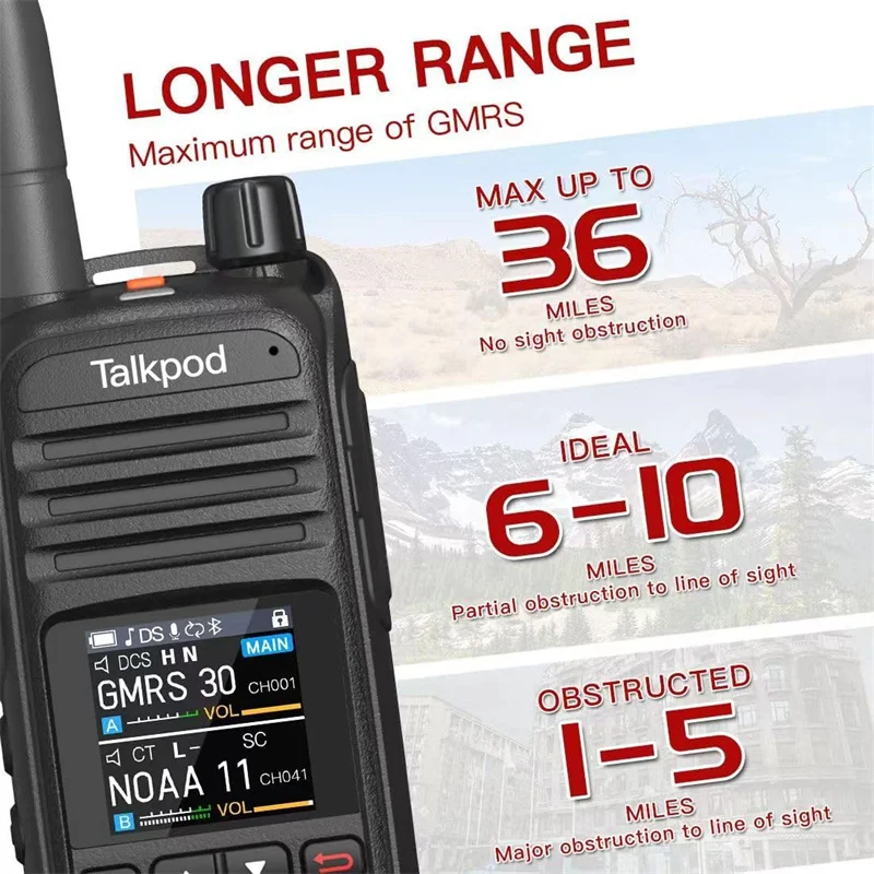 Talkpod A36Plus GMRS Handheld Two Way Radio Walkie Talkies for Adults Long Range with VHF UHF Receive, 5W Output, 512 Channels,