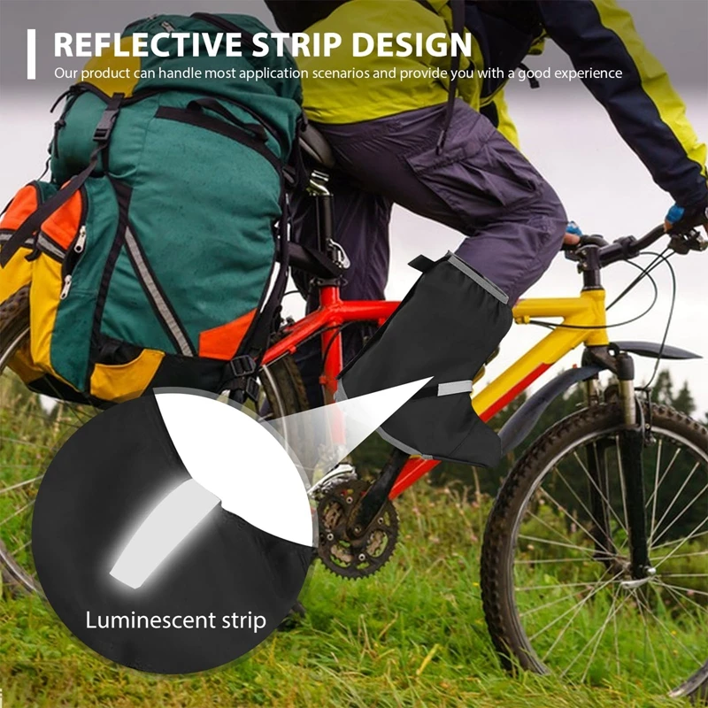 Bicycle Shoe Covers Bicycle With Reflective Black Adjustable Fasteners For Cyclists Waterproof Rain Cover Shoes Outdoor