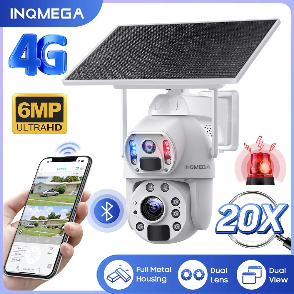 INQMEGA 20X ZOOM 7X24 DUAL VIEW SOLAR CELL PAN TILT CAMERA 6MP CAMERA WATERPROOF CCTV