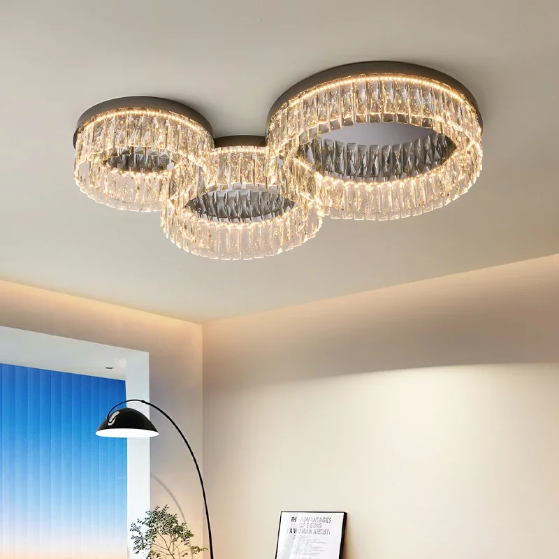

Gold Minimalist Round Crystal LED Ceiling Light Creative Design for Living Dining Room Bedroom Study Indoor Lamp