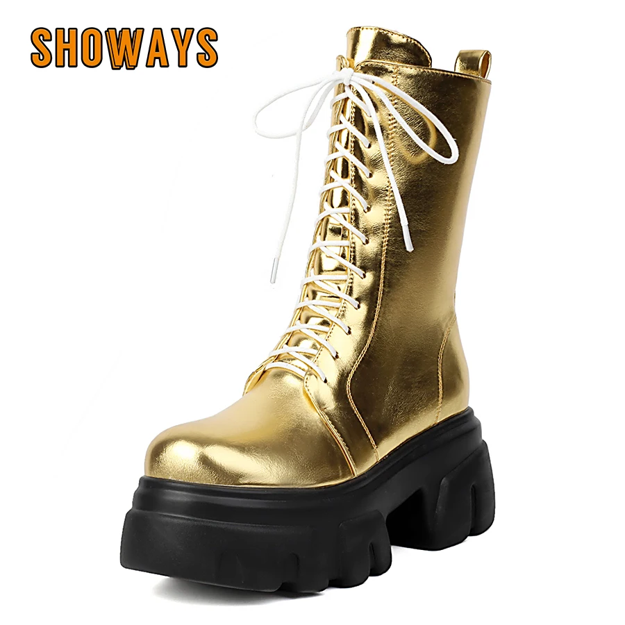 

Silver Gold Women Platform Ankle Boots High Thick Heels Round Toe Winter Fall Brown Dress Party Lady British Zipper Daddy Shoes