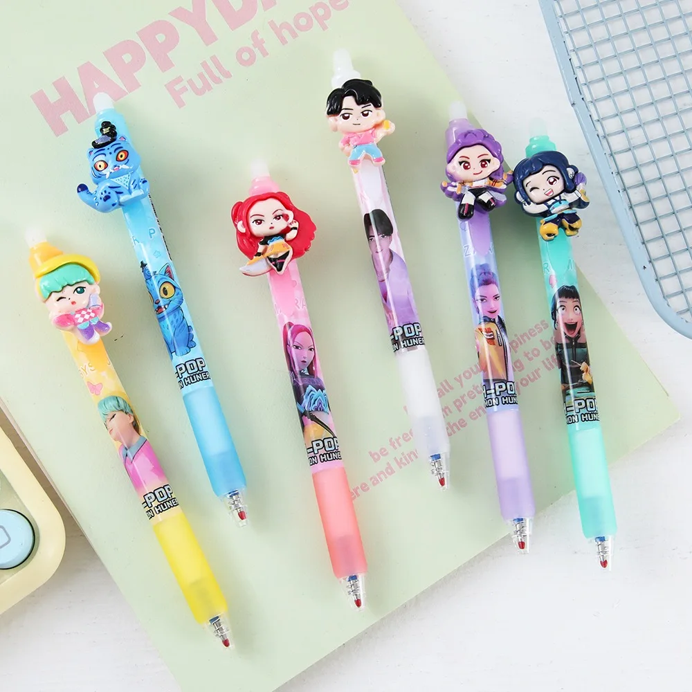 

6PCCute Kawaii Erasable Pens - Anime Character Resin Friction Gel Pens, Trendy Blue Ink School Supplies for Girls, Kids Lovers