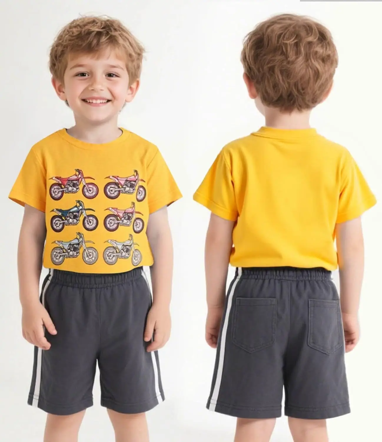 Motorcycle Print Boys T-Shirt Cotton Short Sleeve Graphic Tee Summer Trip Casual Wear