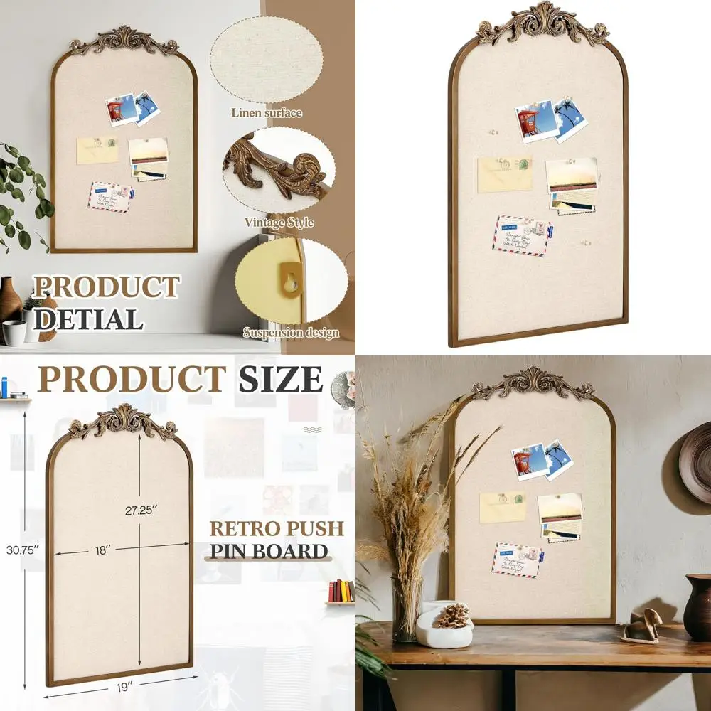 

Золотая арочная льняная доска в стиле ретро, 19x31, зубчатая рамка, тканевая доска для заметок для офисных и праздничных подарков