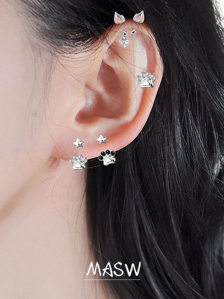 MASW Original Design Delicate Asymmetry Heart Star Small Earrings For Women Party Gifts Trendy Jewelry Popular Accessories