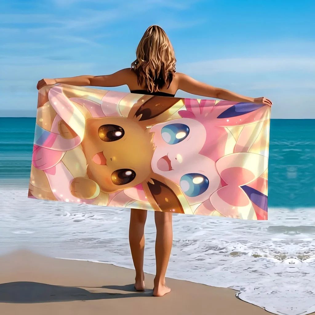 1pc Eevee & Sylveon Pokemon beach towel, Super Absorbent, Multi-Purpose for Beach, Pool,Sports, Yoga, Gym, Home and Travel