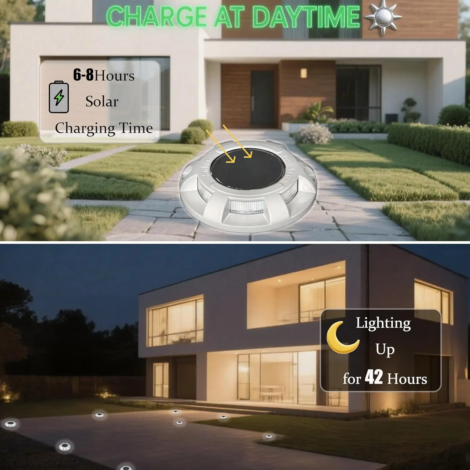 6 pièces voie solaire/pont solaire océan/LED dock lumière solaire d'avertissement étape lumière extérieure bande étanche 600mAh (blanc, paquet, 6)