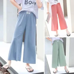 Children's Ice Silk Wide-Leg Pants 2022 Spring and Summer Girls and Boys Draw-Out Lace Breathable Drape Loose Casual Trousers