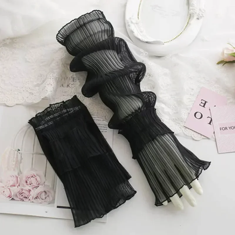 

Summer Long Fingerless Gloves Women Sun Protection Sleeves Gloves Lady Thin Lace Mesh Arm Sleeve Sunscreen Uv Breathable Mittens
