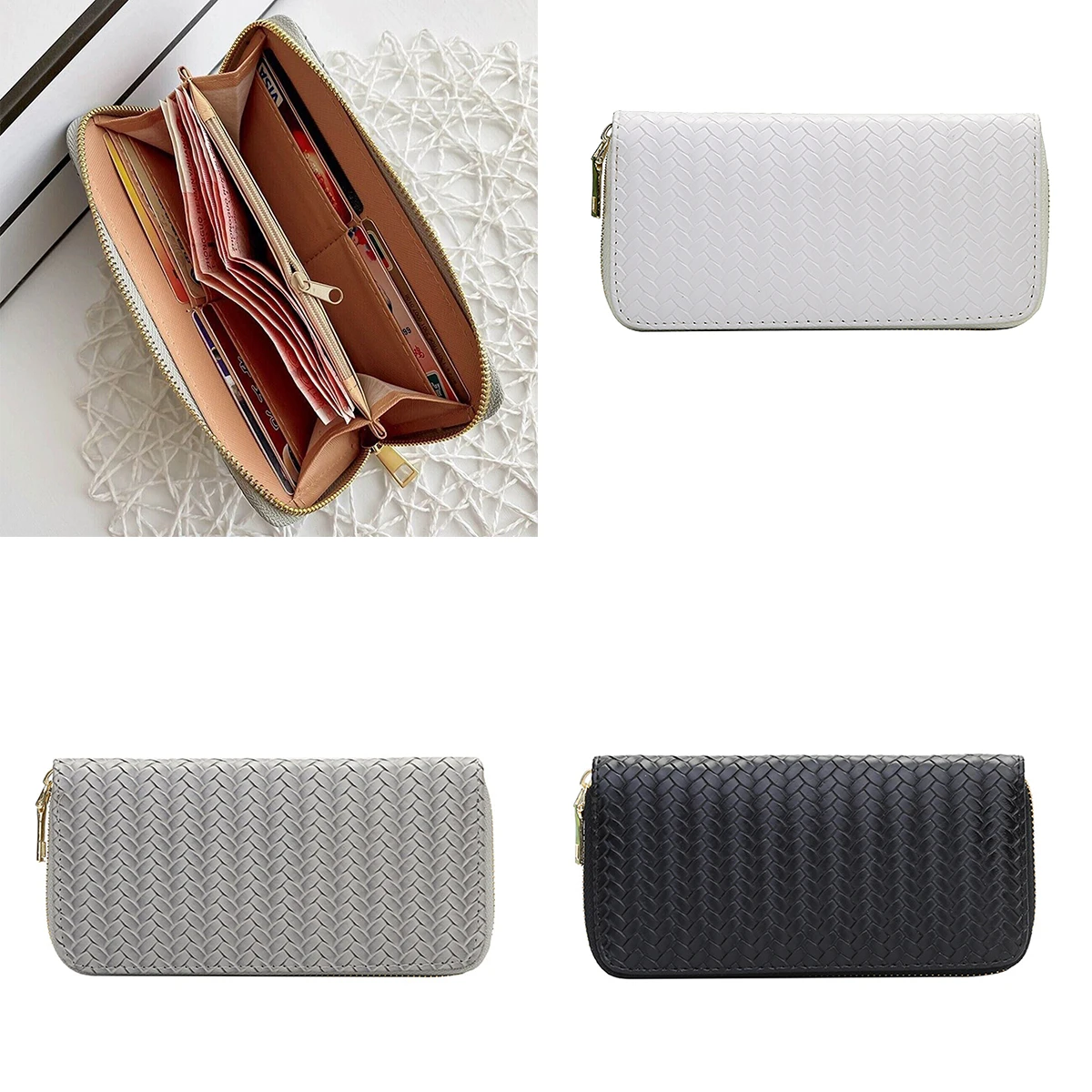 

Hot PU Leather Woven Women's Wallet Portable Mid-length Zipper Clutch Bag Fashion Temperament Coin Clip Bag