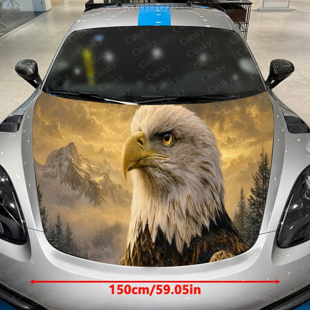 Bald Eagle Realistic Art Dominant PVC Car Hood Wraps, Self-Adhesive Waterproof Car Bonnet Decal Sticker, Car Decoration Protecti
