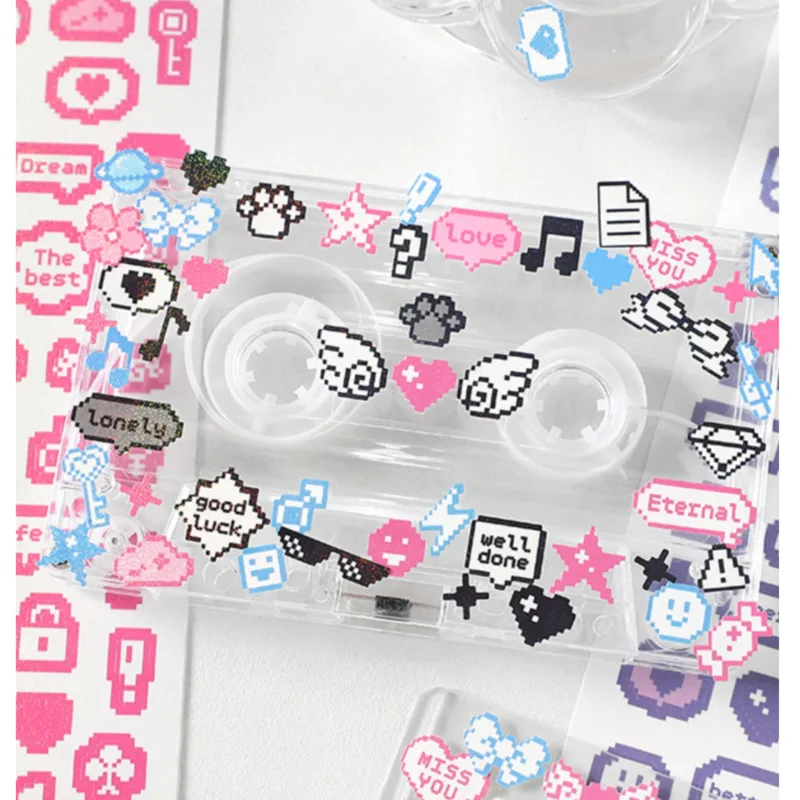 1Pc Cartoon Pixel Style Laser Waterproof Sticker Korean Hand Ledger DIY Sticker Cute Decal Guka Material Collage Journal Planner