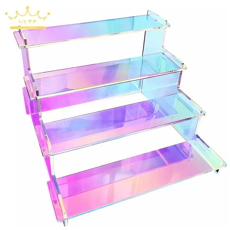 

Colorful Transparent Acrylic 4-Layer Ladder Display Shelf Jewelry Cosmetics Perfume Doll Storage Rack Party Cake Dessert Holder