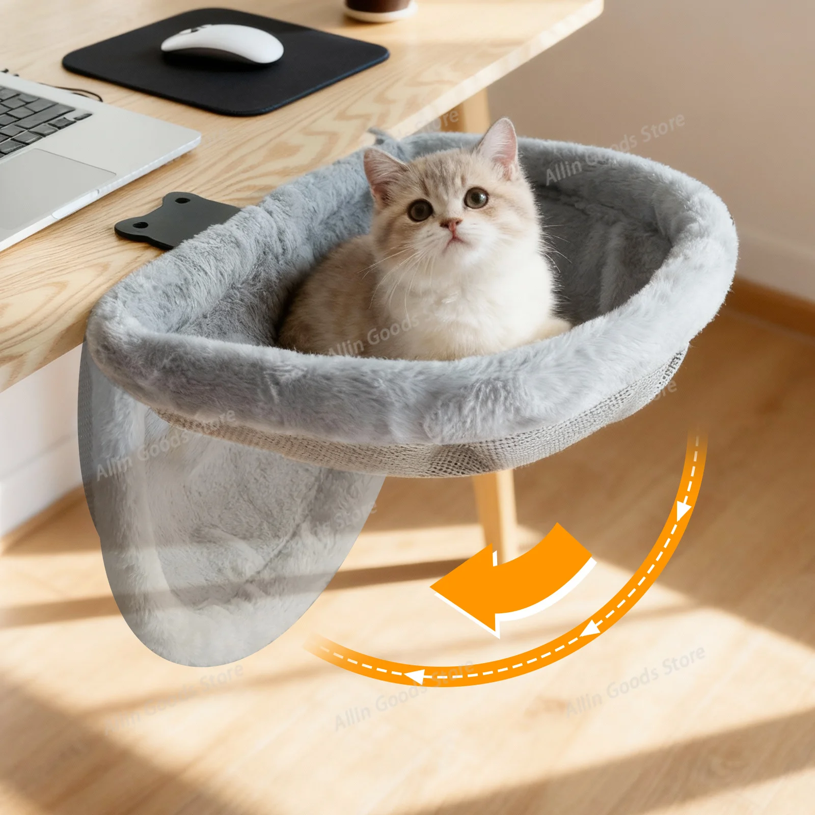 Foldable Desktop Suspended Cat Hammock Pet Hanging Bed Cat Rest Nest With Stable Support Stand Indoor Desk Cat Bed