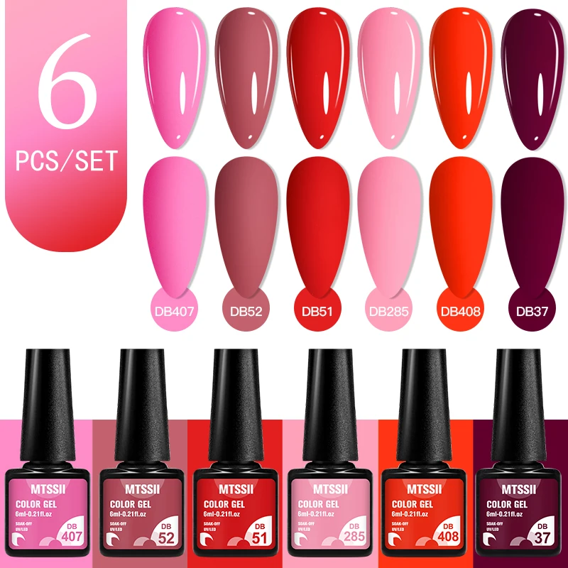 MTSSII 6PCS/Set Colorful Gel Nail Polish For Nails Pink Nude Neon Soak Off Nail Art UV Gel Varnish Manicure Kit Nail Supplies