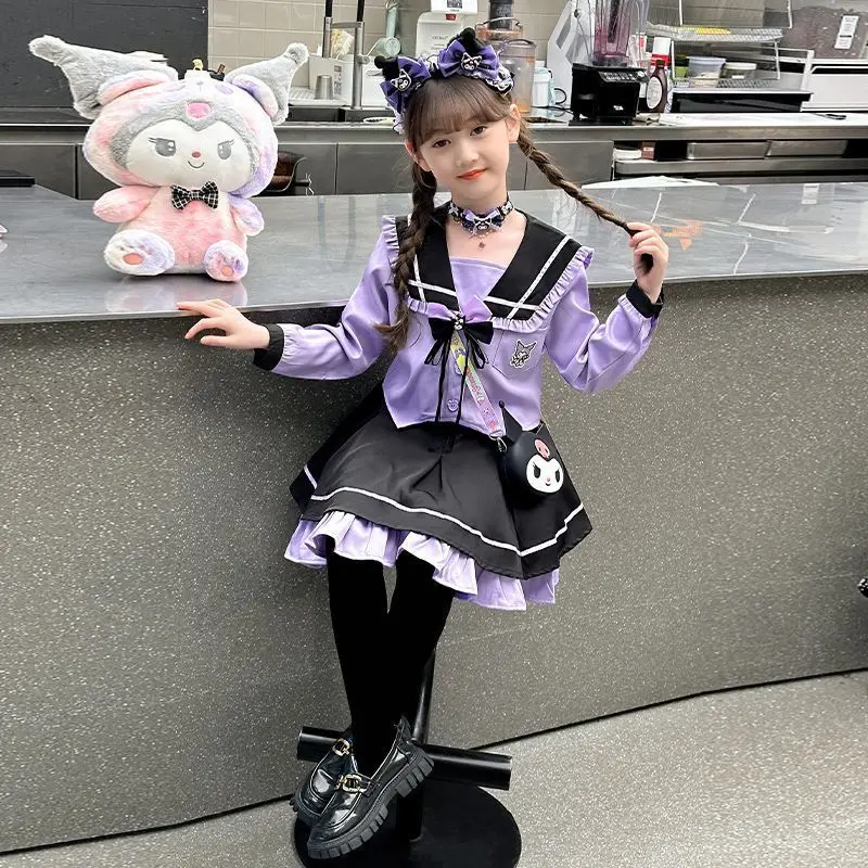 Kuromi-Chemise à manches longues Anime Sanurgente Ins pour filles, pantalons à capuche de dessin animé mignon, ensemble de vêtements 2 pièces, cadeaux Kawaii