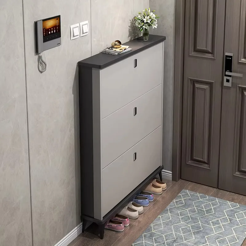 Italian Style Ultra Thin Flip Top Shoe Cabinet Entryway Integrated Narrow Storage Shoe Cabinets Shoe Shelf Shoes Storage Rack