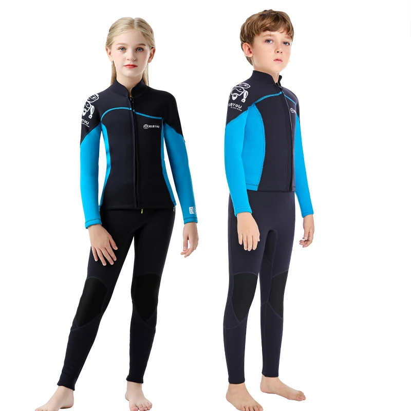 Kids Full Wetsuit - 2.5mm Neoprene Diving Suit, Keeps Warm, Professional Two-Piece Swimsuit for Swimming, Surfing and Beach