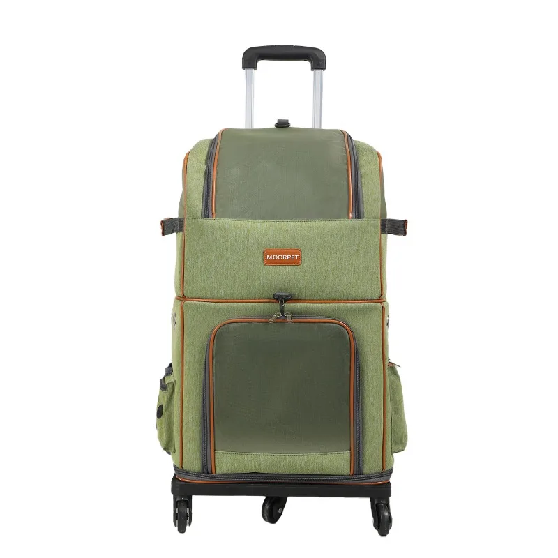Double Layer Rolling Pet Carrier for Cats and Dogs Portable Breathable Foldable Outing Travel Pet Luggage Carrier Bag