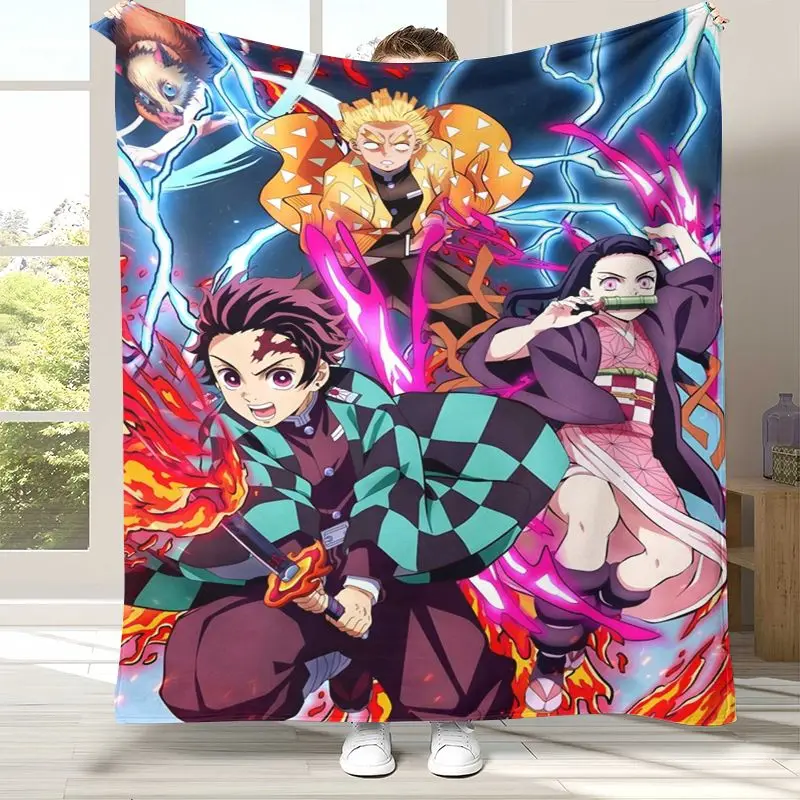 3D Demon Slayer Kimetsu no Yaiba Tanjiro Nezuko Anime Soft Flannel Throw Blanket,Cozy Blanket for Bed,Sofa,Living Room,Picnic