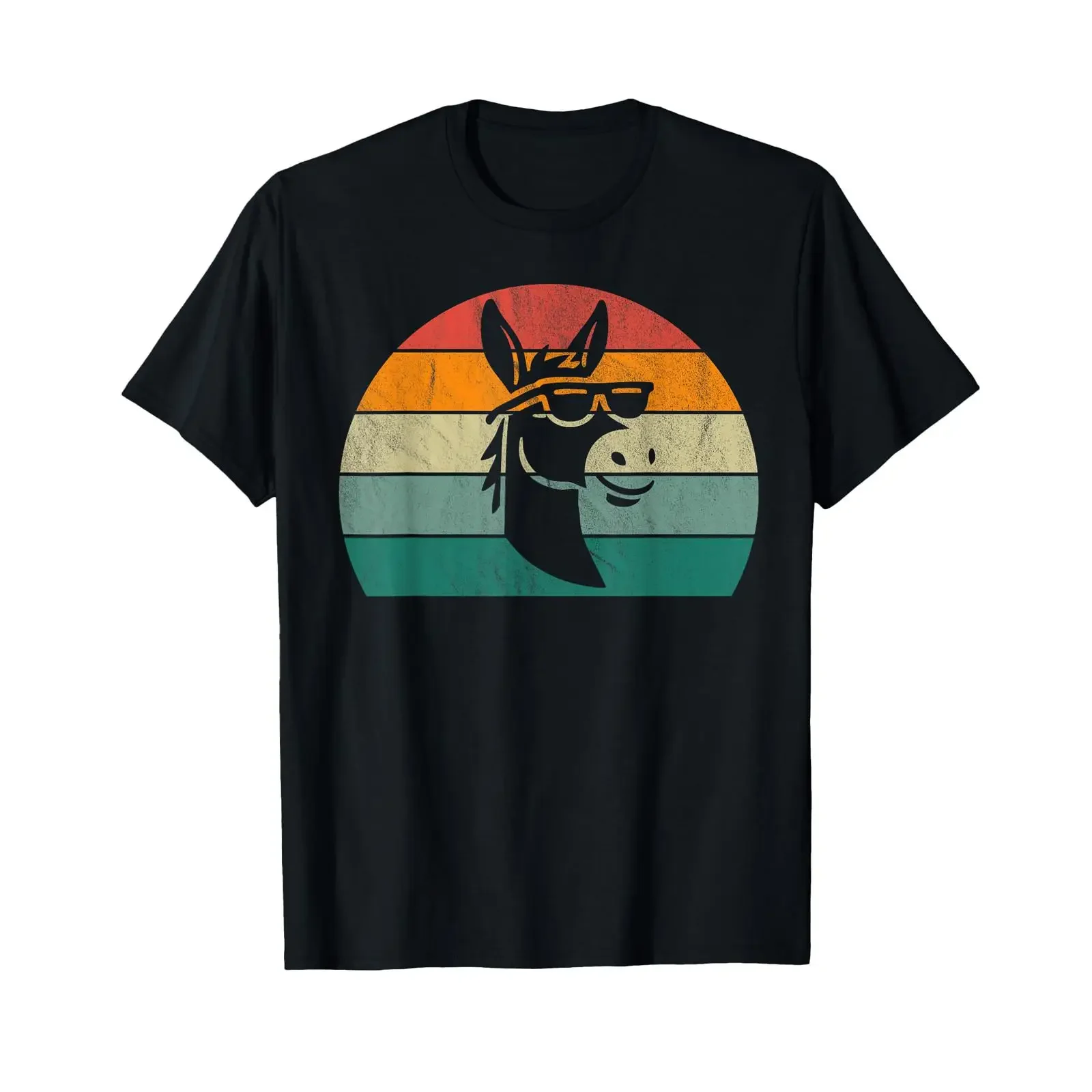 Retro Donkey Design Multicoloured Sunset Motif T Shirt vintage Washed Unisex Versatile homme Stylish Casual streetwear