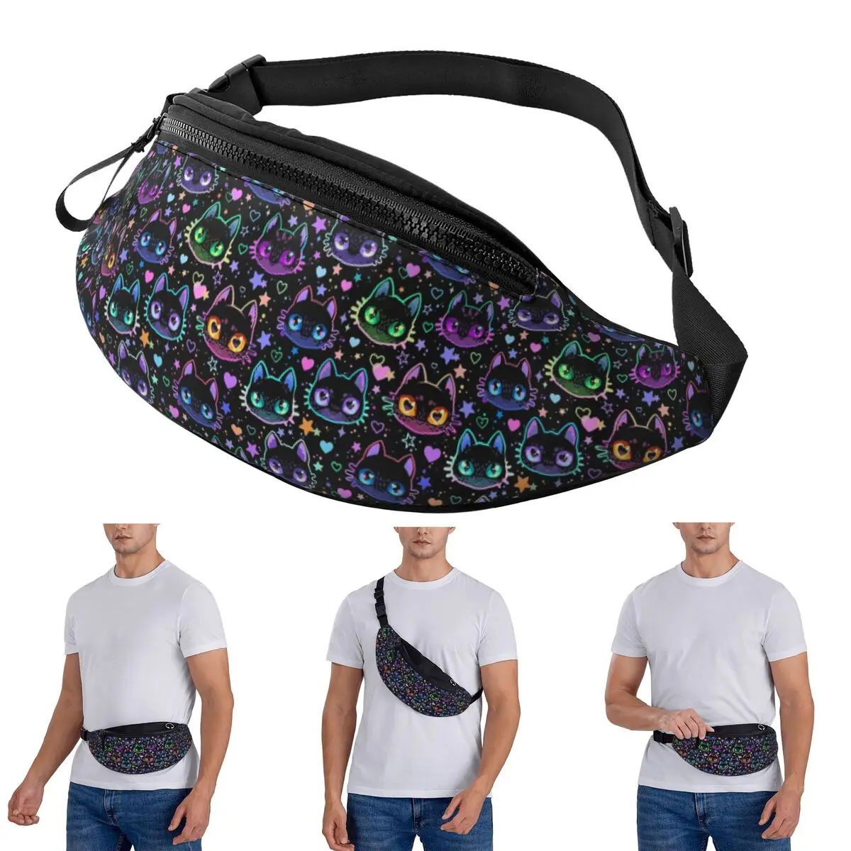 

Crossbody Waist Bag Colorful Cat Silhouettes Cartoon Black Cats Men Women Fanny Pack Travel Running Money Phone Pouch