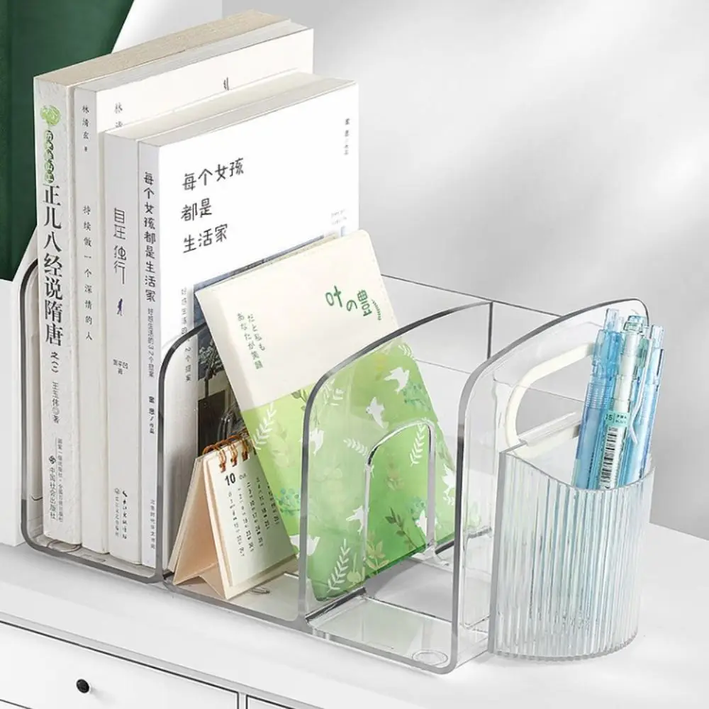 Book Holder Save Space Handle Bookends Transparent Display Divider Book Stand Simple Durable Desk Storage Rack School Office