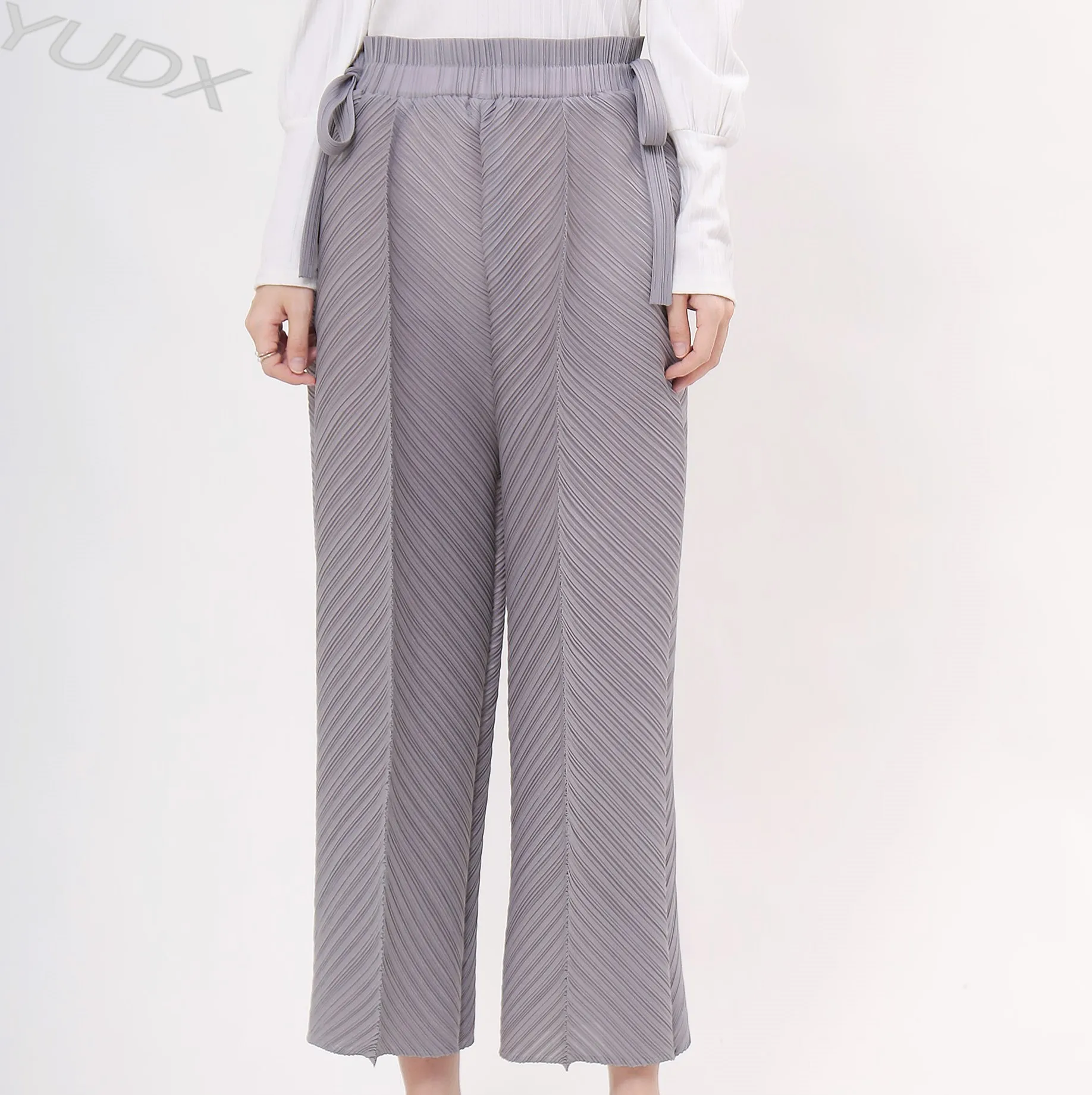 

Miyake Pleated Women's Pants Solid Color Loose Large Size Straight Pants 2023 Early Autumn Hundred Casual Girl Nine Minute Pants