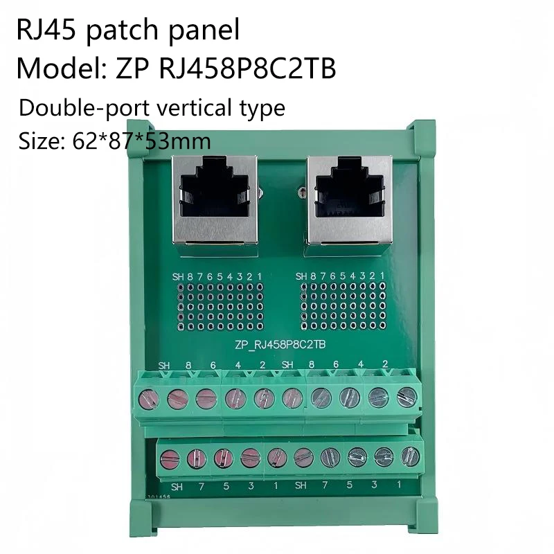 RJ45 adapter, terminal block, network port to terminal conversion, single and double port vertical type