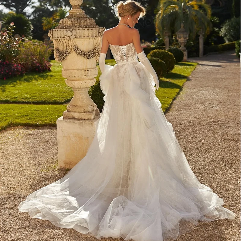 Charming Detachable Train Wedding Dress Organza With Embroidery Bow Mermaid Ballgown Strapless Customized Bride Vestido De Novia